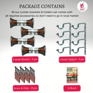 JKC Damru Curtain Brackets and Holders, Suitable for 1inch Curtain Rod - Pack of 8 Curtain Brackets and Holders