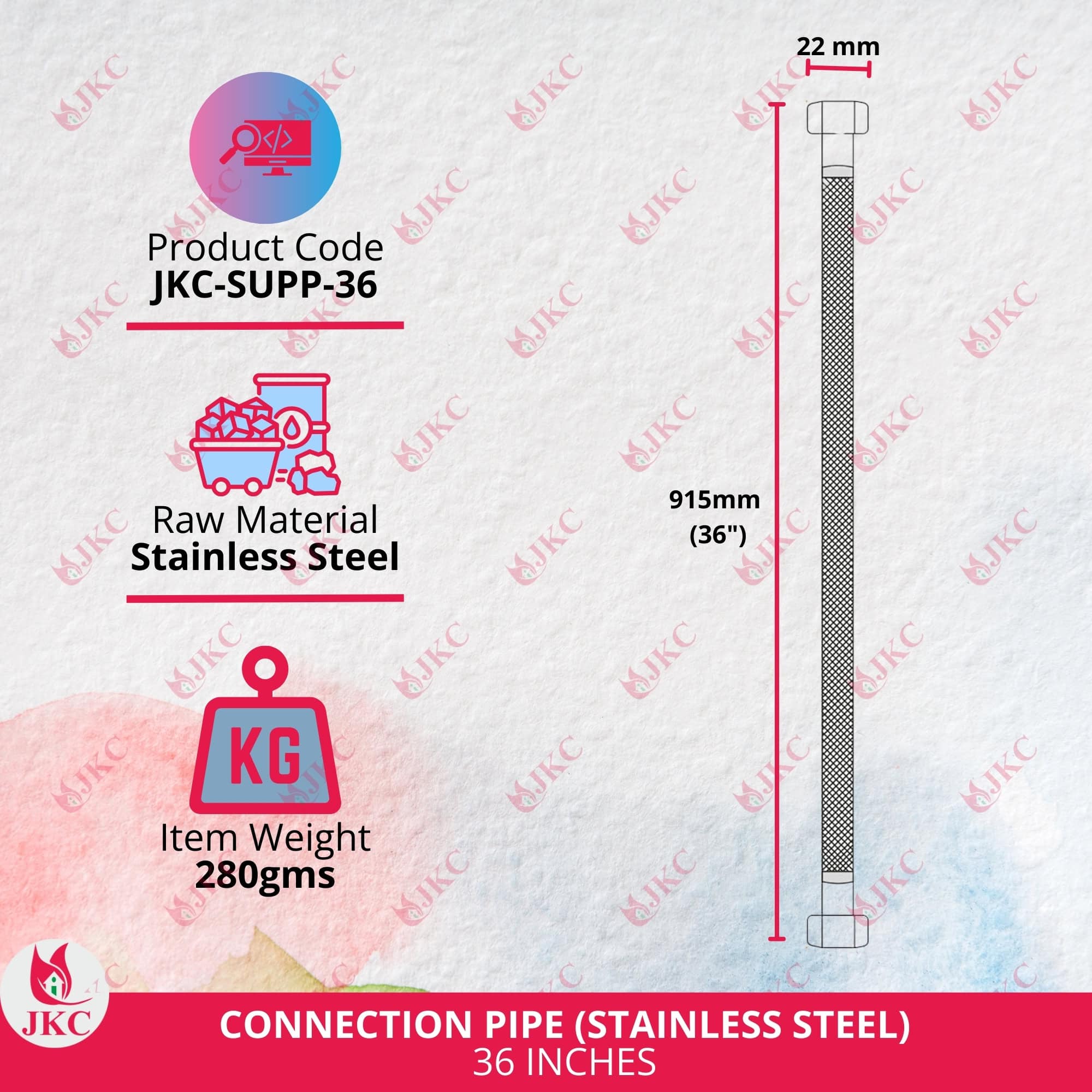 Geyser Pipe 36 Inch (2) JKC Stainless Steel Geyser Connection Pipe for Hot and Cold Water 36inch (Pack of 2)