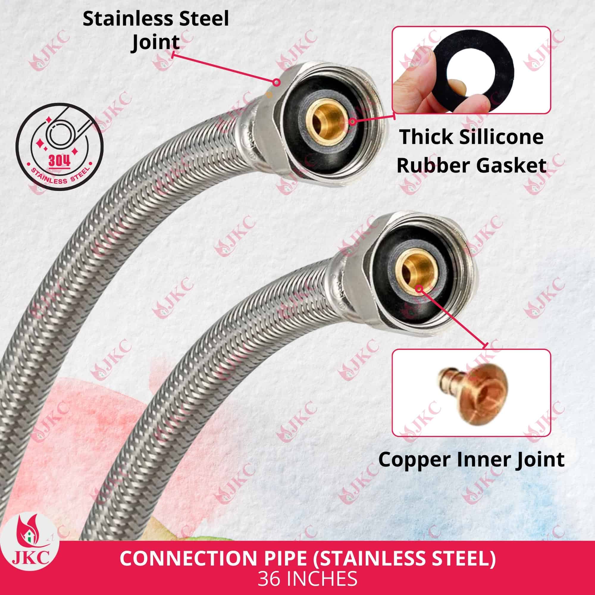 Geyser Pipe 36 Inch (3) JKC Stainless Steel Geyser Connection Pipe for Hot and Cold Water 36inch (Pack of 2)