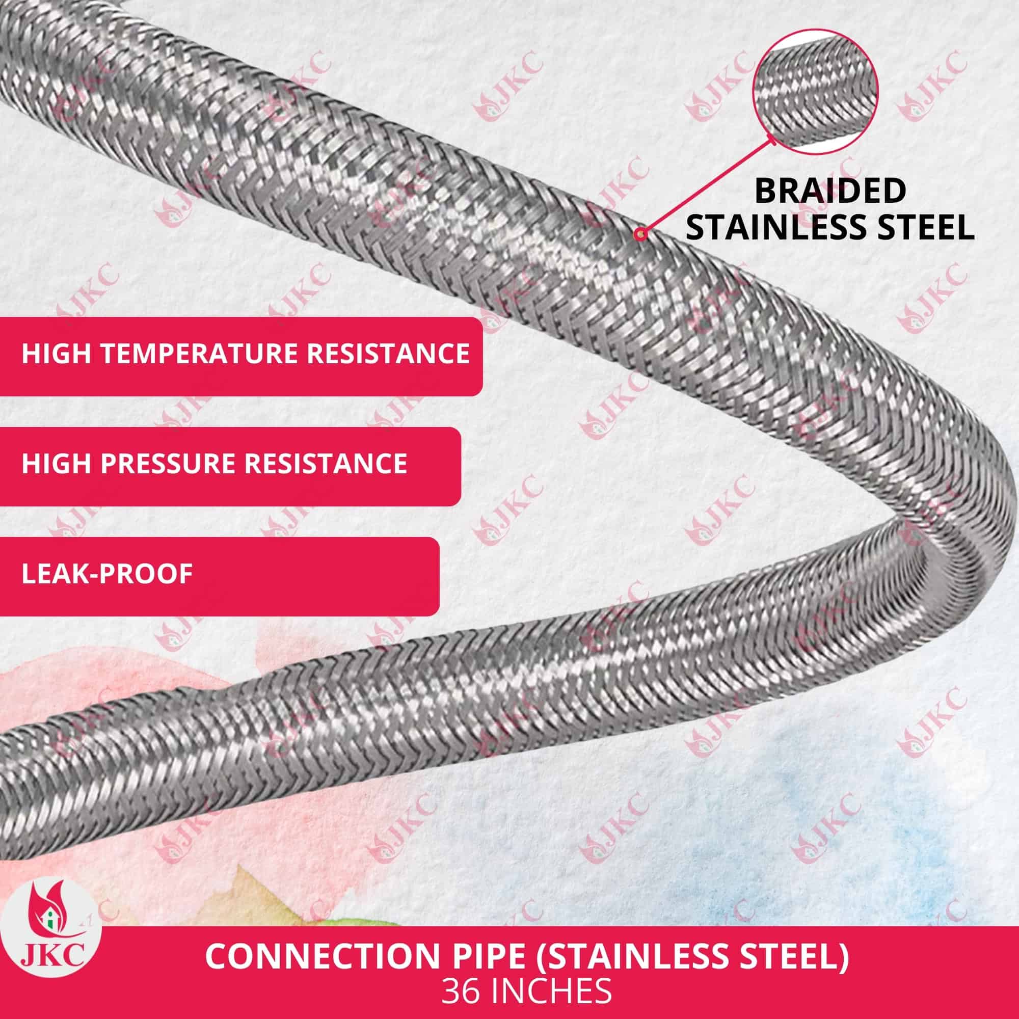 Geyser Pipe 36 Inch (4) JKC Stainless Steel Geyser Connection Pipe for Hot and Cold Water 36inch (Pack of 2)