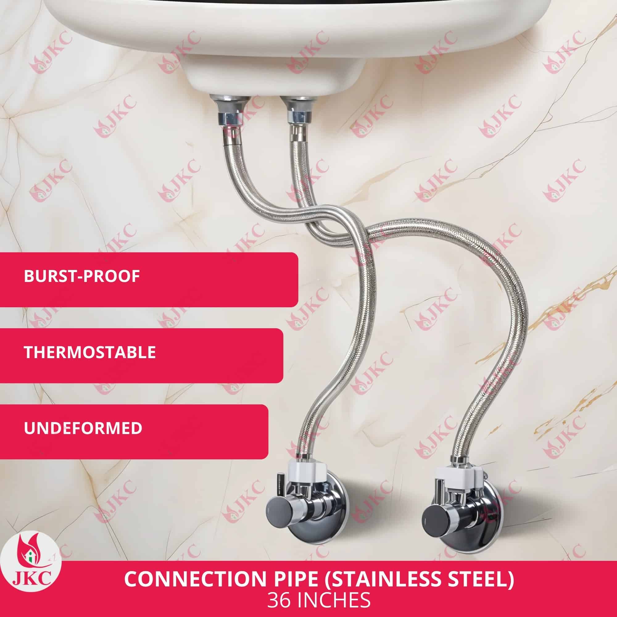 Geyser Pipe 36 Inch (5) JKC Stainless Steel Geyser Connection Pipe for Hot and Cold Water 36inch (Pack of 2)