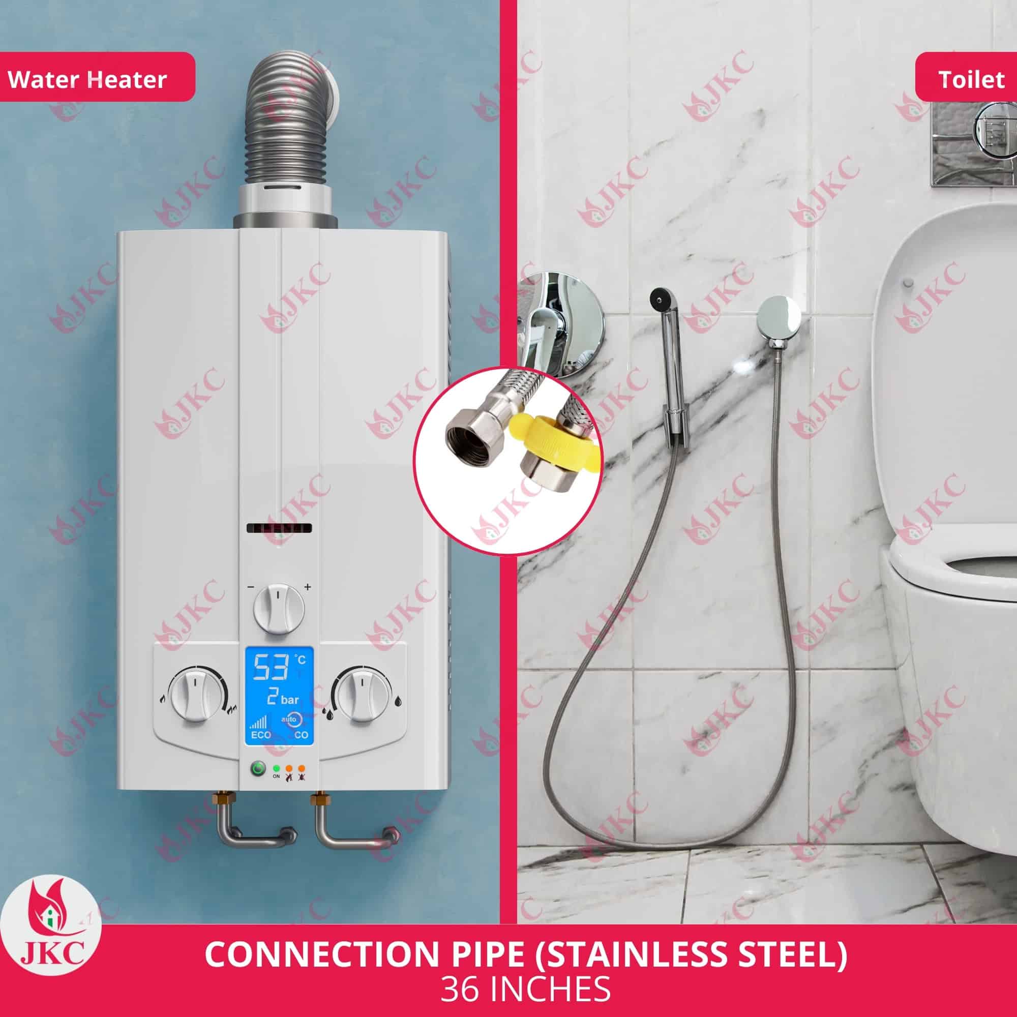 Geyser Pipe 36 Inch (6) JKC Stainless Steel Geyser Connection Pipe for Hot and Cold Water 36inch (Pack of 2)
