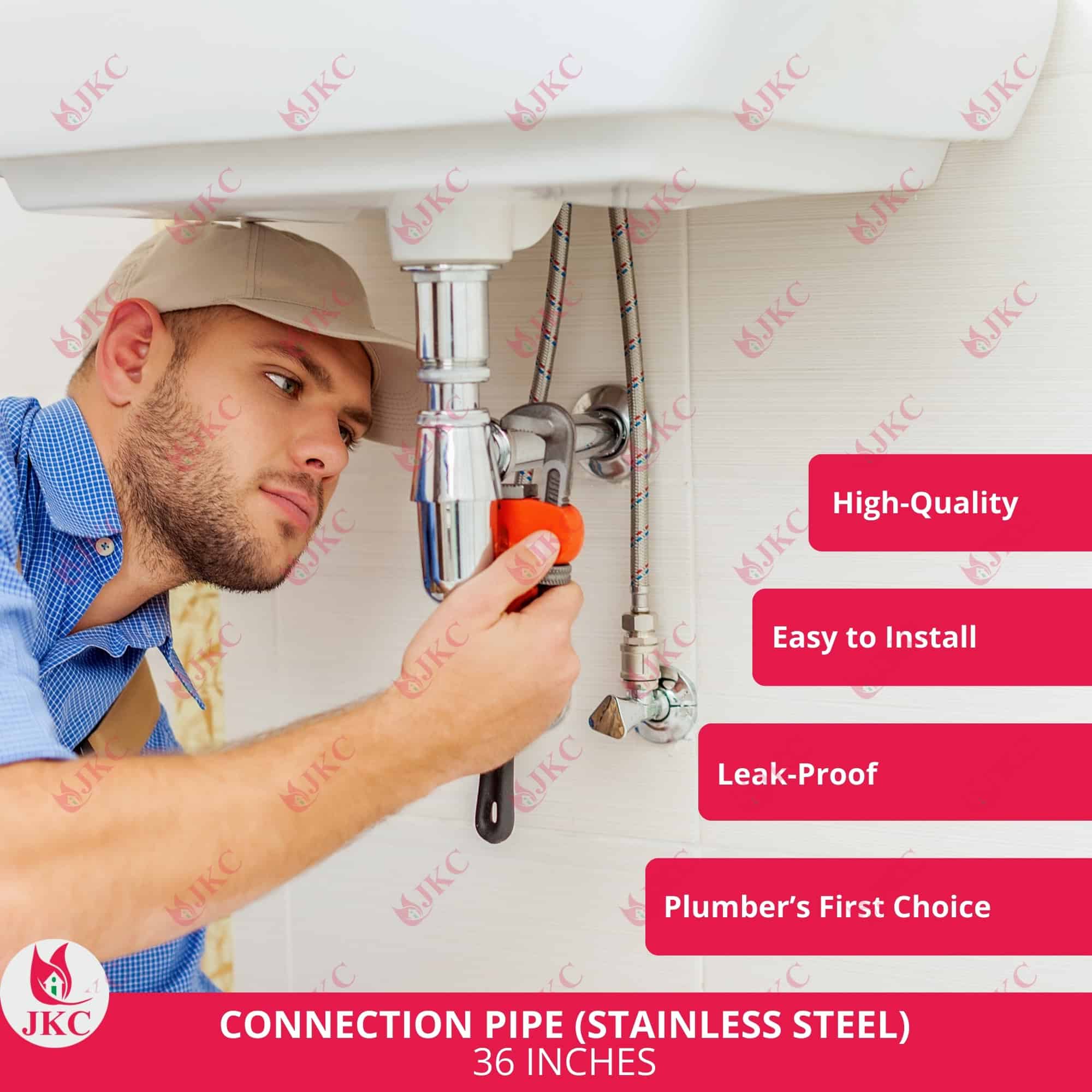 Geyser Pipe 36 Inch (7) JKC Stainless Steel Geyser Connection Pipe for Hot and Cold Water 36inch (Pack of 2)