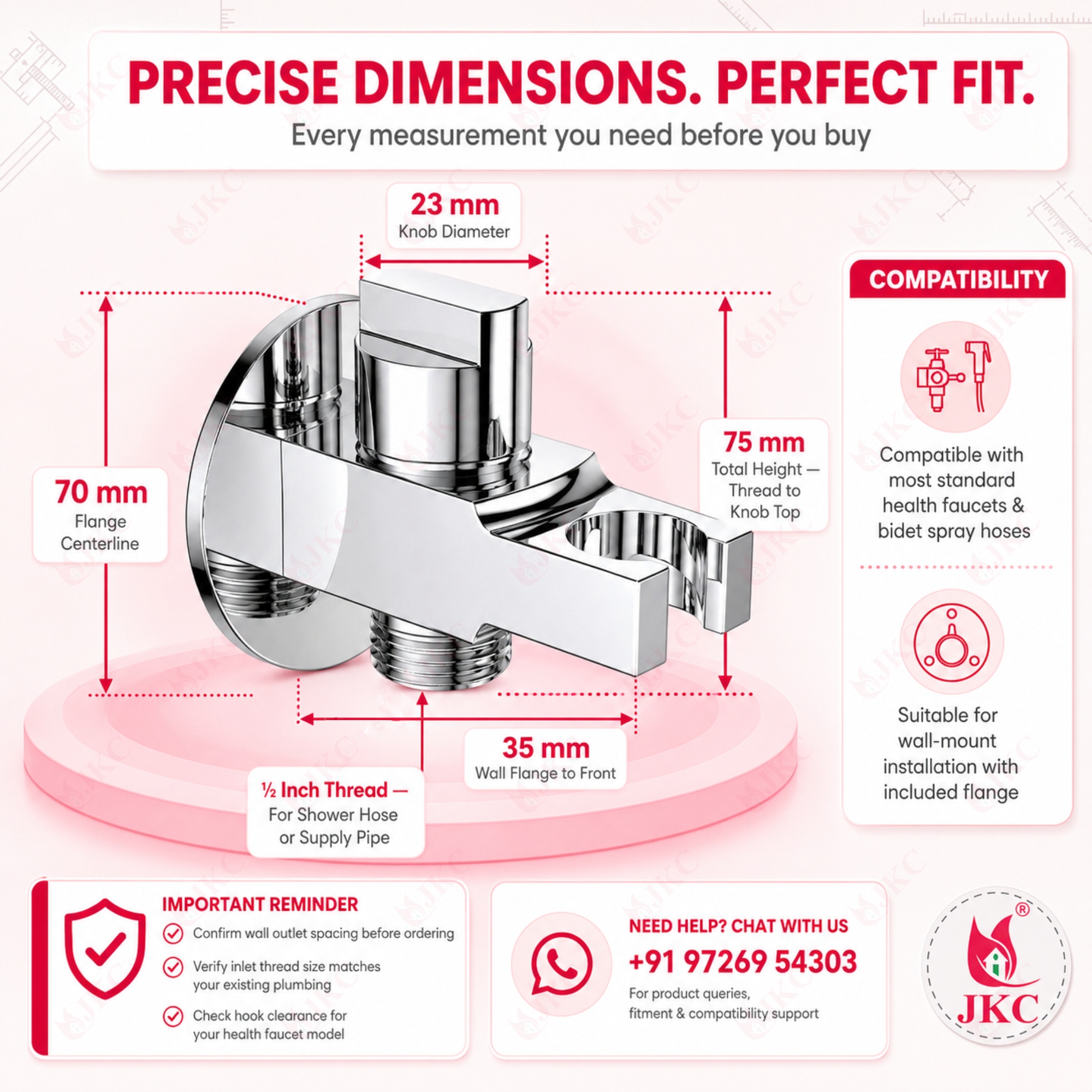 203_ST_Angle_Cock – Angle Cock with Shower Stand (2) JKC Brass Angle Cock with Hook – Health Faucet Holder & Wall Flange ( 203_ST_Angle_Cock )