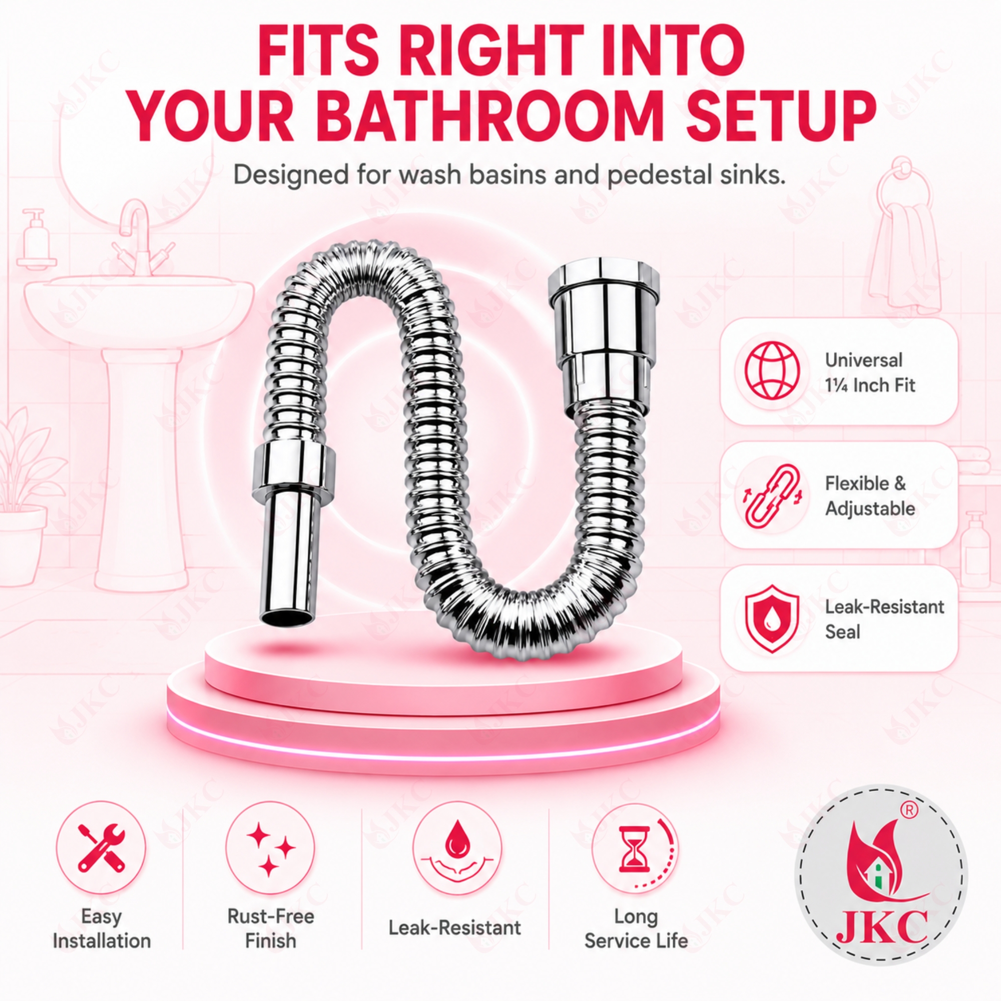 CWP_910 – CP Waste Pipe (10) JKC Flexible Chrome PVC Waste Pipe 1¼ Inch (JKC-CWP_910 CP)