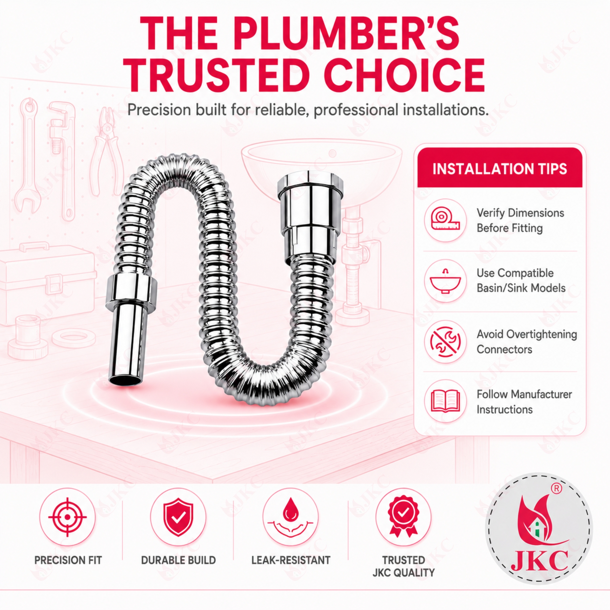 CWP_910 – CP Waste Pipe (11) JKC Flexible Chrome PVC Waste Pipe 1¼ Inch (JKC-CWP_910 CP)