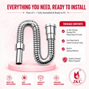JKC Flexible Chrome PVC Waste Pipe 1¼ Inch (JKC-CWP_910 CP) JKC Flexible Chrome PVC Waste Pipe 1¼ Inch (JKC-CWP_910 CP)