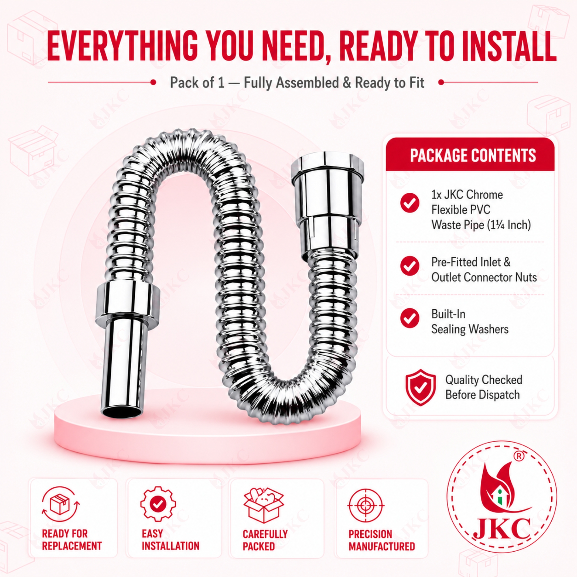 CWP_910 – CP Waste Pipe (5) JKC Flexible Chrome PVC Waste Pipe 1¼ Inch (JKC-CWP_910 CP)