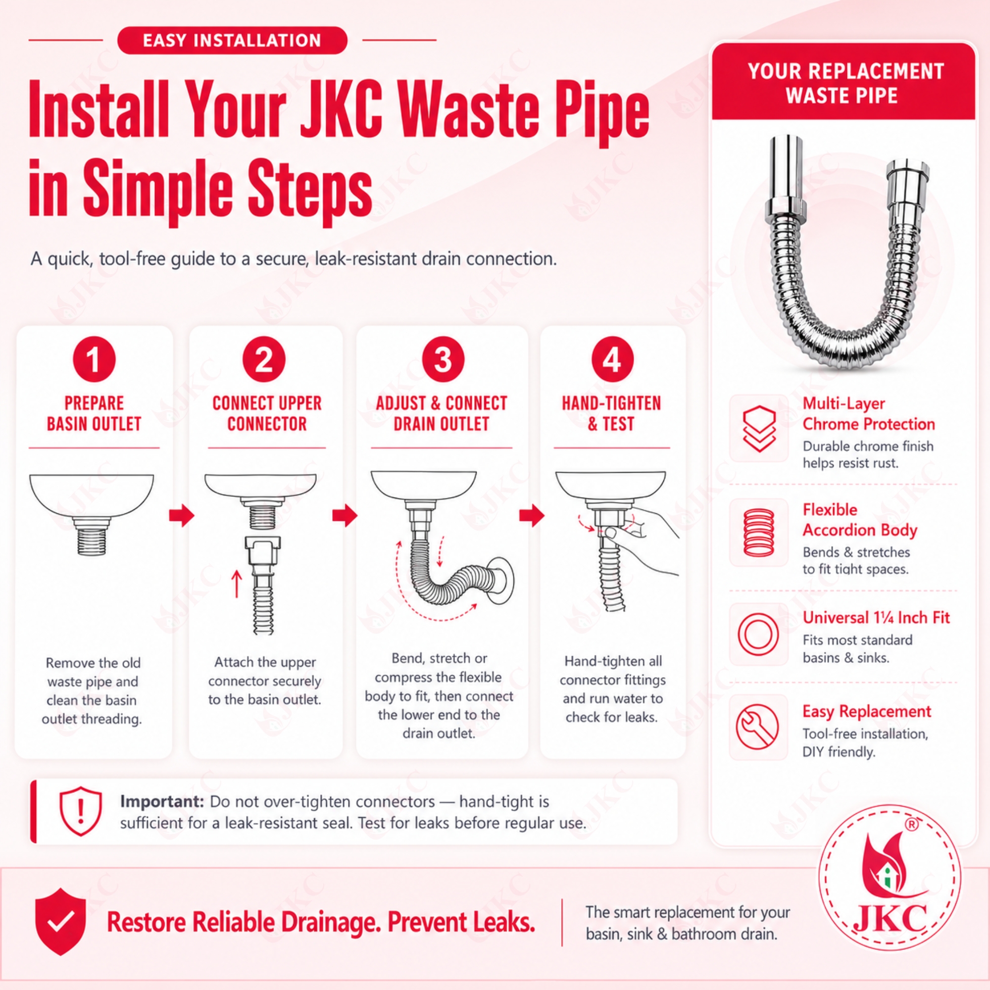CWP_910 – CP Waste Pipe (8) JKC Flexible Chrome PVC Waste Pipe 1¼ Inch (JKC-CWP_910 CP)