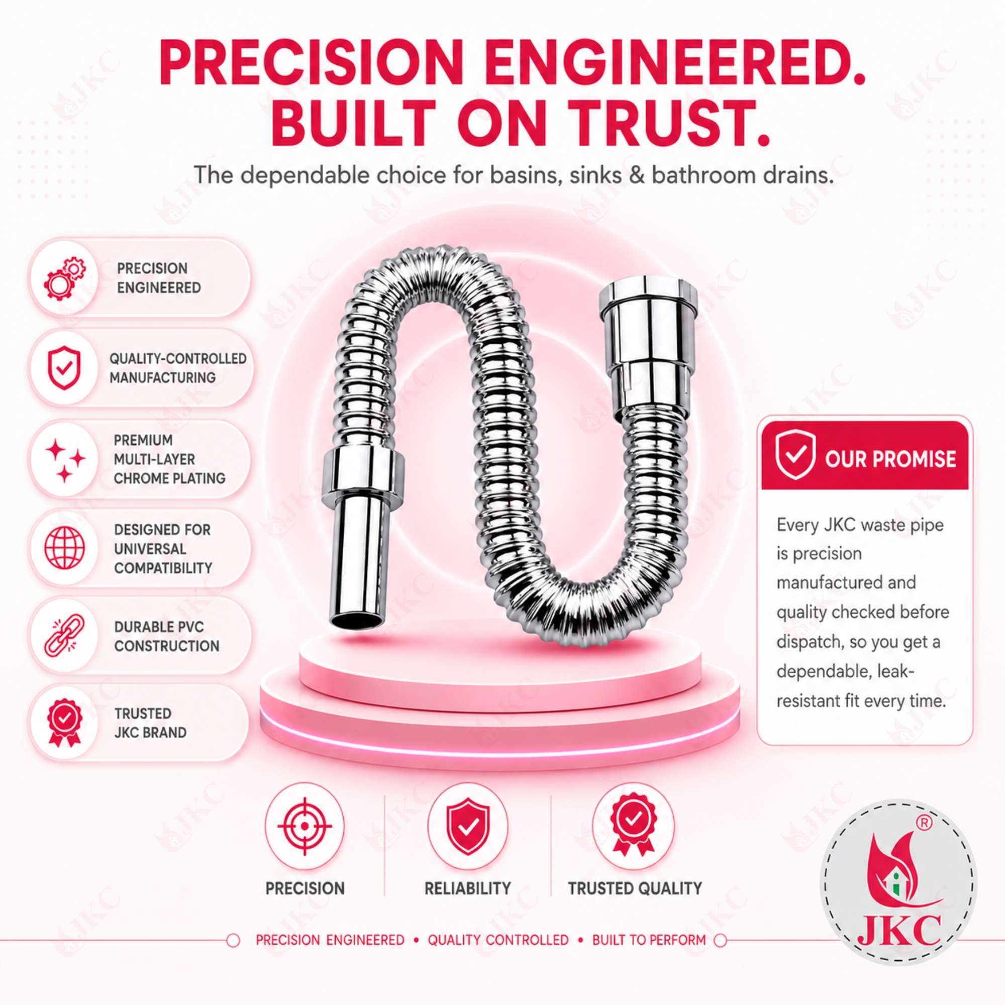 CWP_910 – CP Waste Pipe (9) JKC Flexible Chrome PVC Waste Pipe 1¼ Inch (JKC-CWP_910 CP)