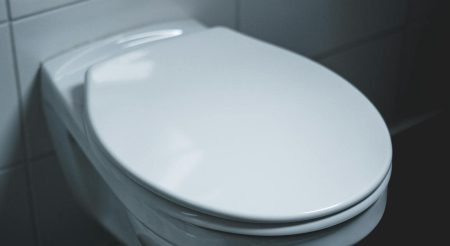 close up of modern white toilet in wc
